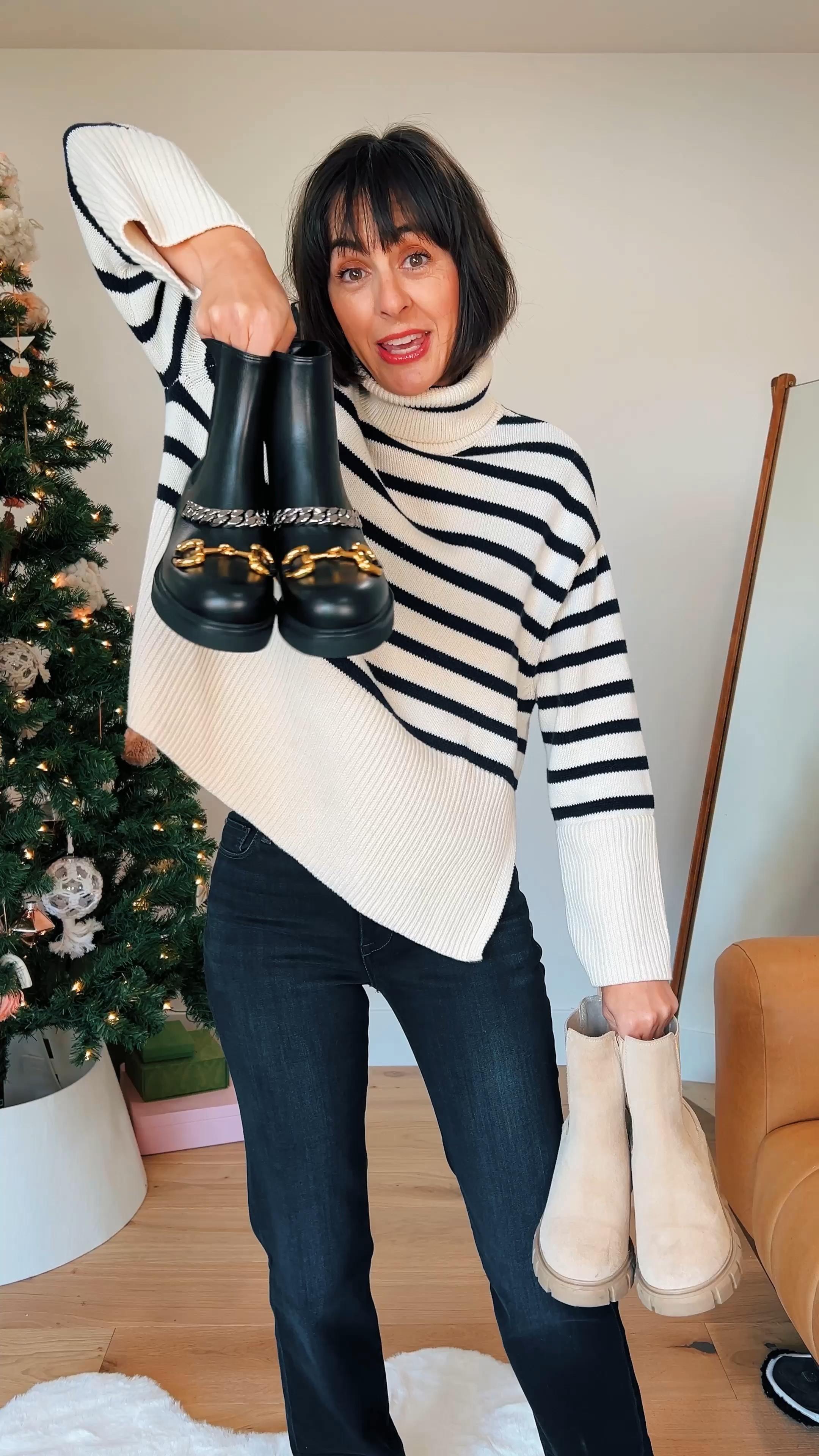 There in one jean that looks the best with low heel, flat, round toe, casual, or bulky boots- A long straight leg style with a wider opening 