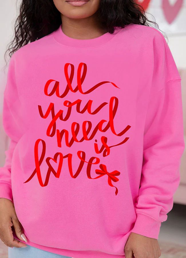 All You Need Is Love Pink Oversized Graphic Sweatshirt | Pink Lily