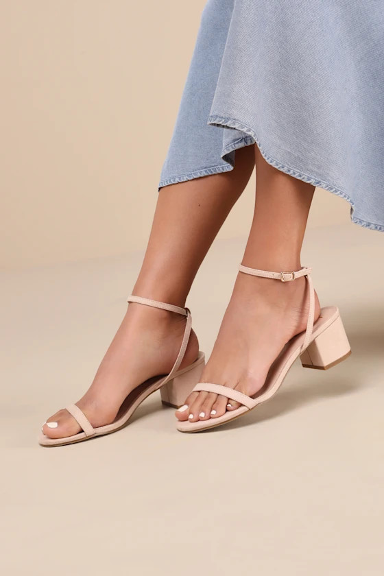 Julie Light Nude Suede Ankle Strap Heels | Lulus
