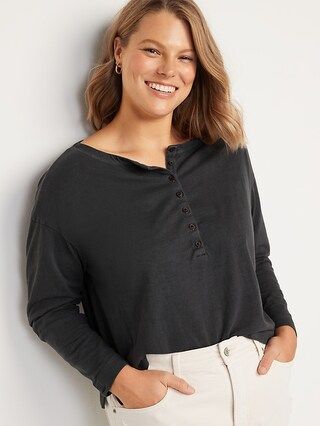 Loose Garment-Dyed Long-Sleeve Henley T-Shirt for Women | Old Navy (US)
