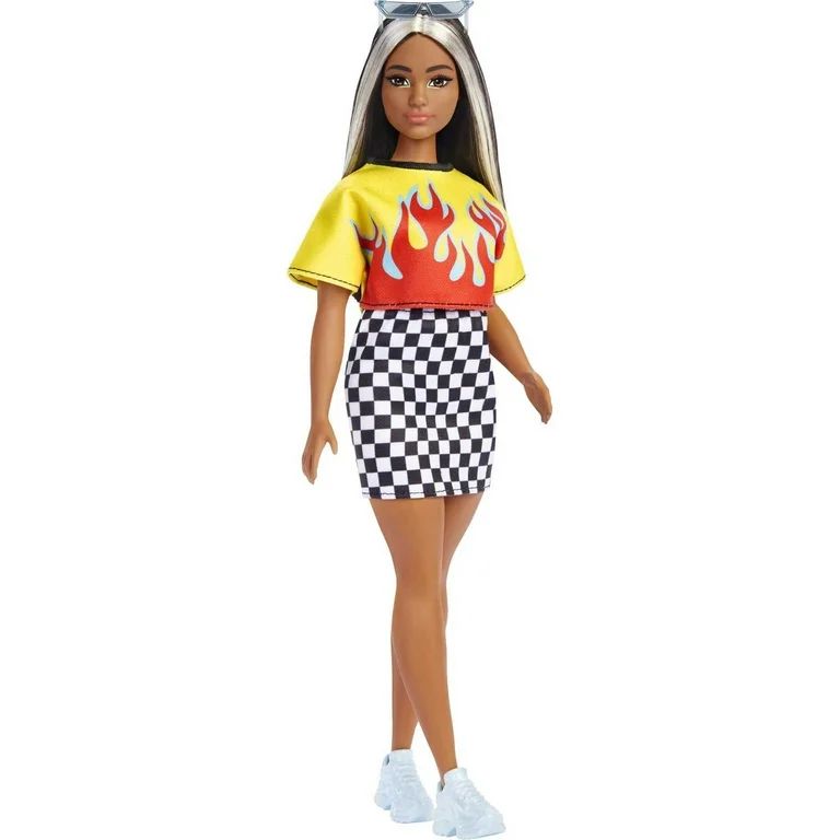 Barbie Fashionistas Doll #179, Curvy with Long Highlighted Hair in Crop Top & Checkered Skirt | Walmart (US)