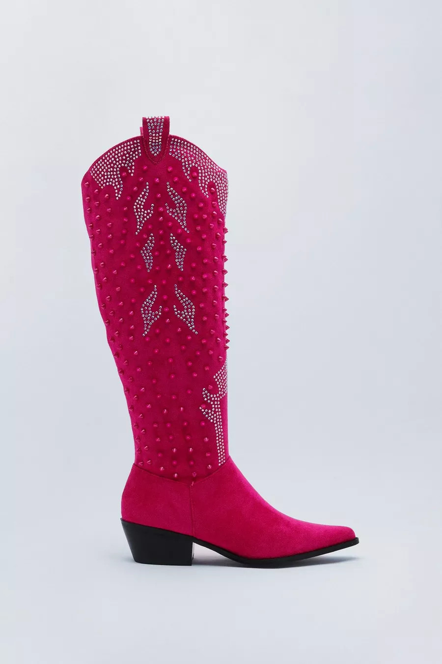 Faux Suede Studded Rhinestone Cowboy Boots | Nasty Gal (US)