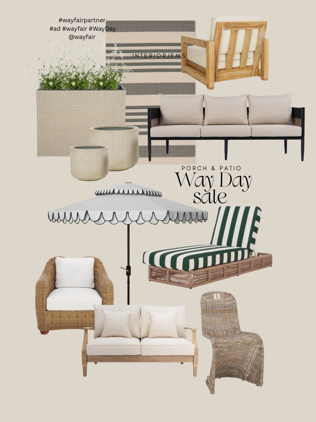 *Way Day is one of my favorite times to shop as a #WayfairPartner because this is when the best pieces actually go on sale… and these are exactly what I’d grab right now. From the woven lounge chairs and neutral wood frame seating to the scalloped umbrella and that striped chaise, everything here has that easy, resort feel but still works for real life.

If your porch or patio feels a little unfinished, this is the kind of mix that pulls it together without overthinking it. The textures, the soft neutrals, and those statement stripes just make everything feel more elevated.

Way Day is live with up to 80% off and free shipping, and these are the finds that tend to go fast during this sale.

#ad #wayfair #WayDay @wayfair 