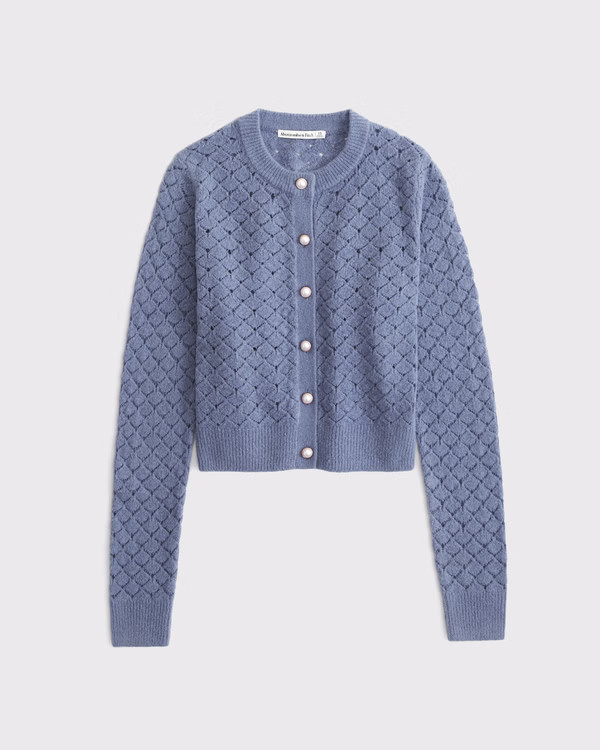 Women's Shrunken Pointelle Crew Cardigan | Women's Tops | Abercrombie.com | Abercrombie & Fitch (US)