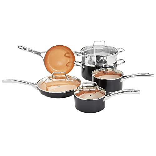 Amazon Basics Ceramic Nonstick Pots and Pans Cookware Set, 10-Piece Set- Copper Color | Amazon (US)