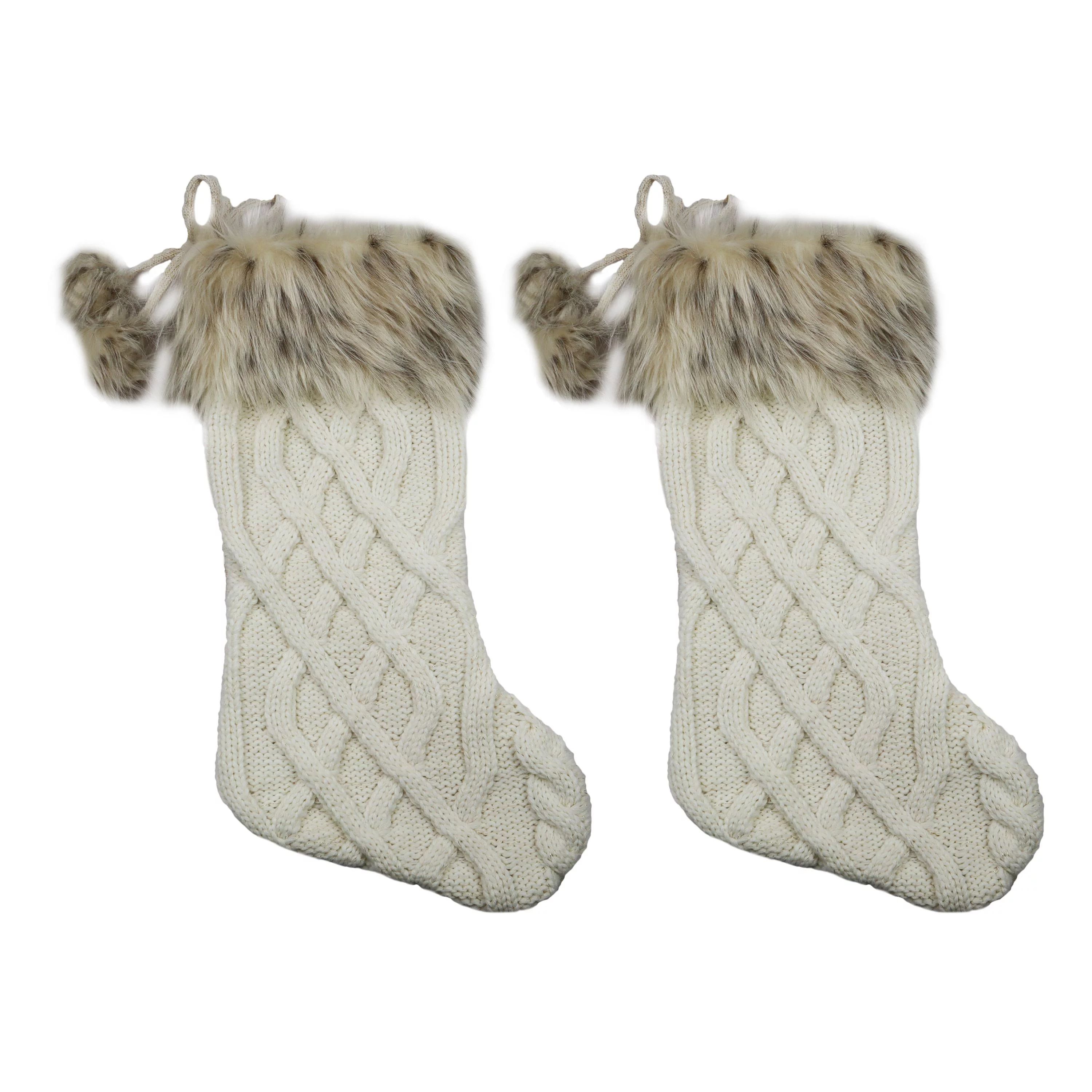 Holiday Time 20inch Cream Cable Knit Christmas Deocration Stockings,2 Count Per Pack | Walmart (US)