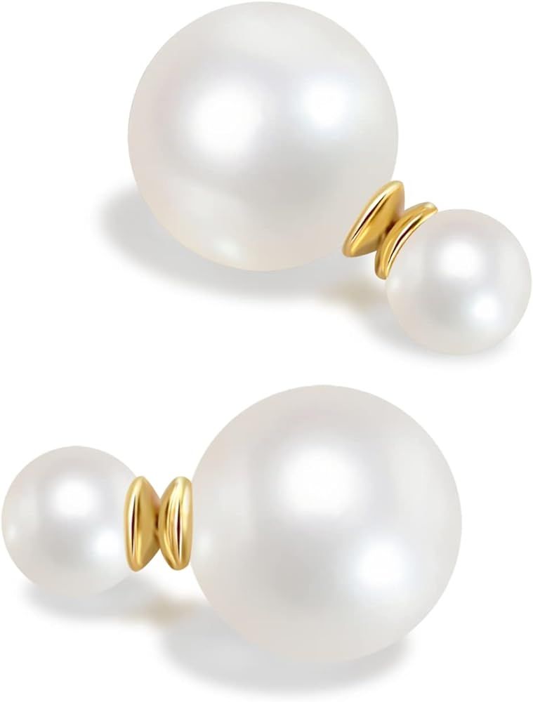 Double Ball Jacket Earrings for Women Girls Front Back 2 in 1 Stud Earrings Pearl Ball Earrings | Amazon (US)