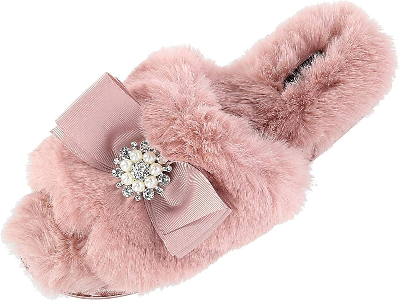 Pretty You London Women's Anya Slide Slipper with Bow and Rhinestone | Amazon (US)