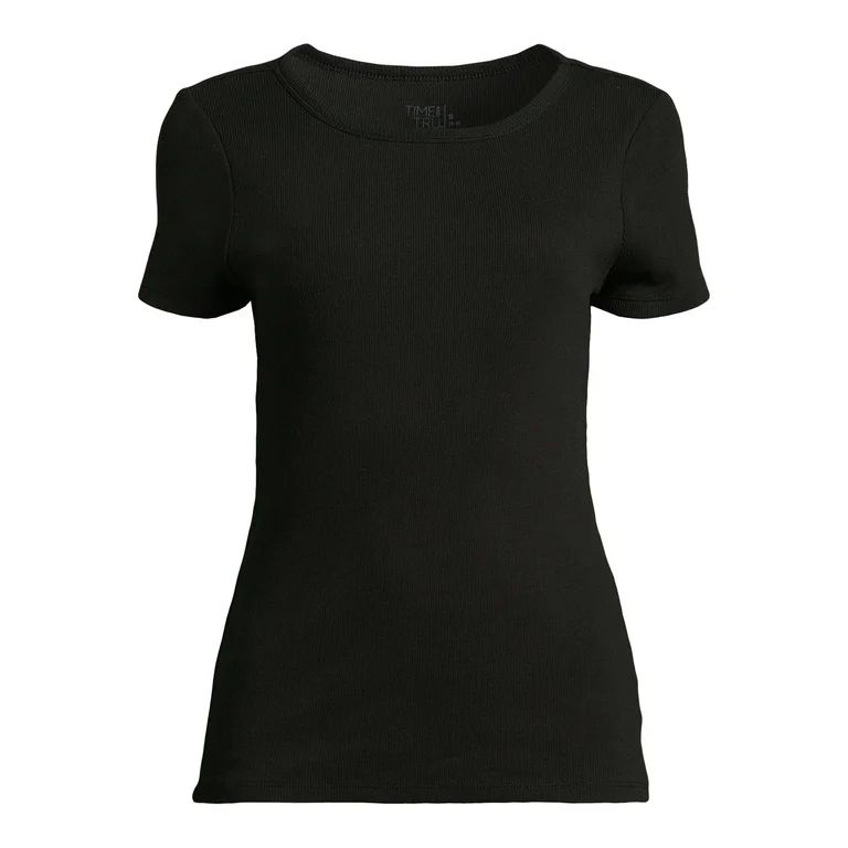 Time and Tru Women’s Rib Tee with Short Sleeves, Available in 1-Pack, 3-Pack, Sizes XS-XXXL | Walmart (US)