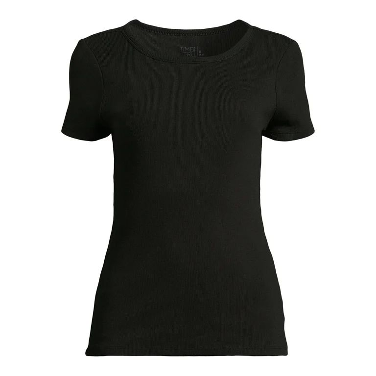 Time and Tru Women’s Rib Tee with Short Sleeves, Available in 1-Pack, Sizes XS-XXXL | Walmart (US)