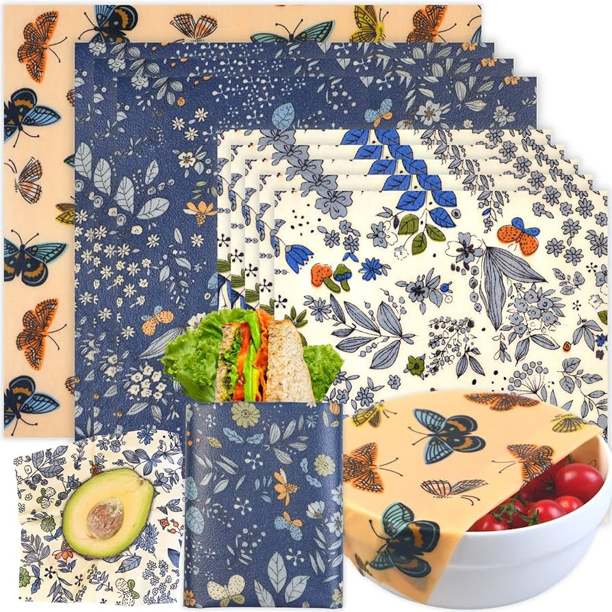 Reusable Beeswax Wrap - 9 Pack Beeswax Wraps for Food, Eco-Friendly Beeswax Food Wraps, Bread San... | Amazon (US)