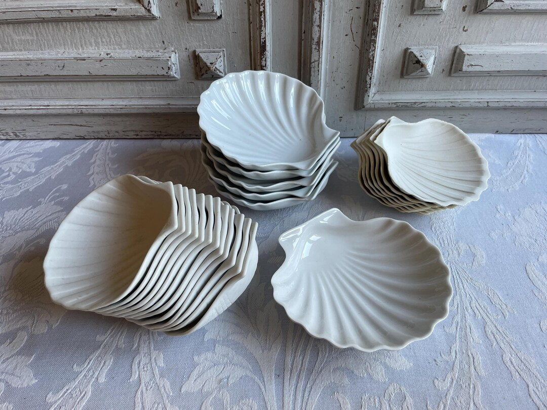 6x Antique French Scallop Dishes Porcelain Shells Ceramic Trinket Dish Seafood Serving Individual... | Etsy (US)