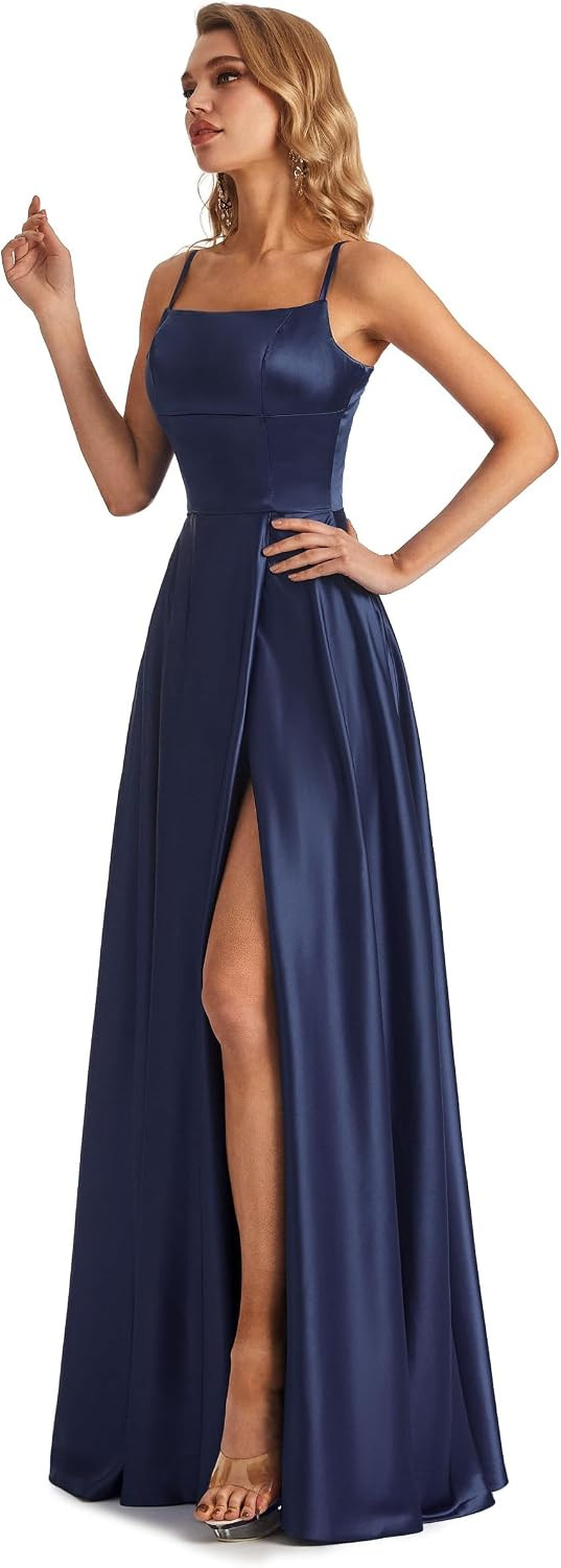 Long Satin Spaghetti Strap Prom Dress | Amazon (US)