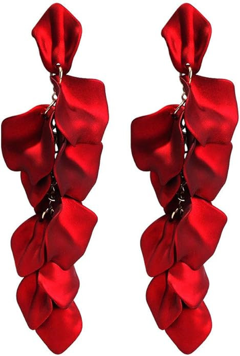 Dangle Acrylic Petal Earrings - Long Drop Rose Flower Earrings for Women | Amazon (US)