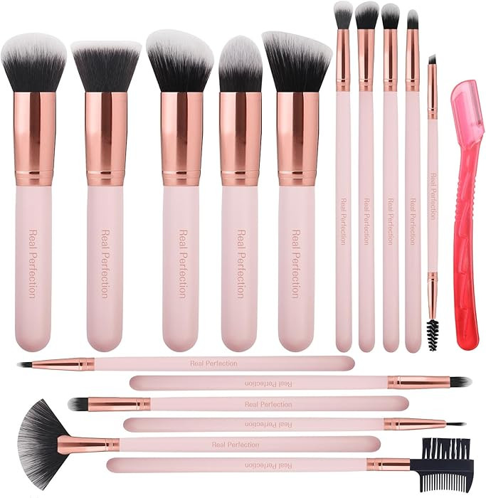 Real Perfection Makeup Brush Set 16 Pcs with 1 Eyebrow Razor Premium Synthetic Foundation Powder ... | Amazon (US)
