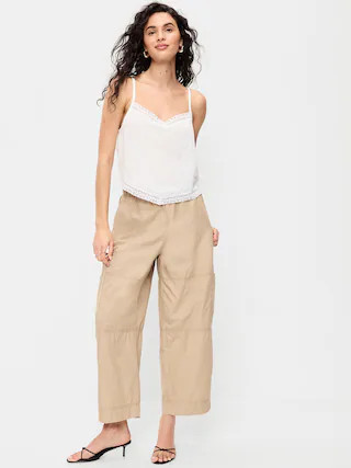 Mid-Rise Cropped Barrel-Leg Utility Pants | Old Navy (US)