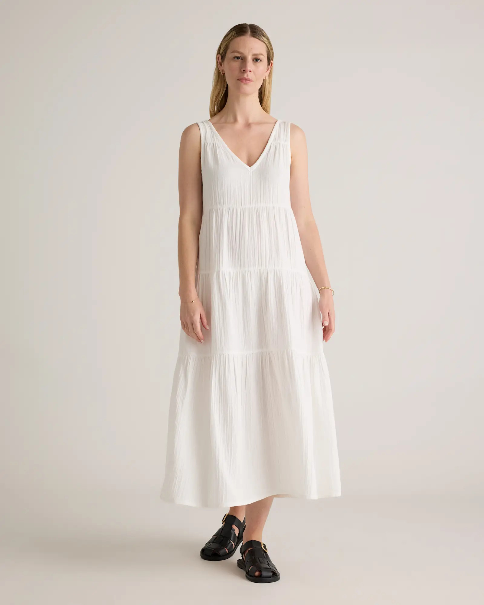 100% Organic Cotton Gauze Tiered Maxi Dress | Quince