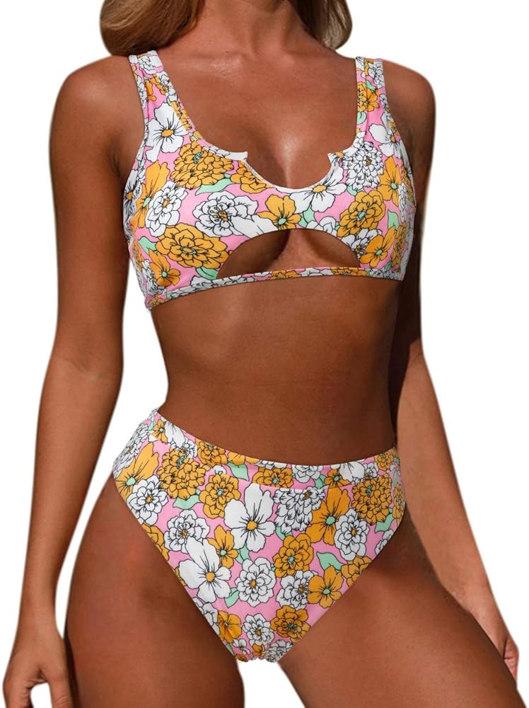 OMKAGI Women Halter Fashion Sexy Swimwear 2 Pieces Swimsuit Bikini Set with Small Strap | Amazon (US)