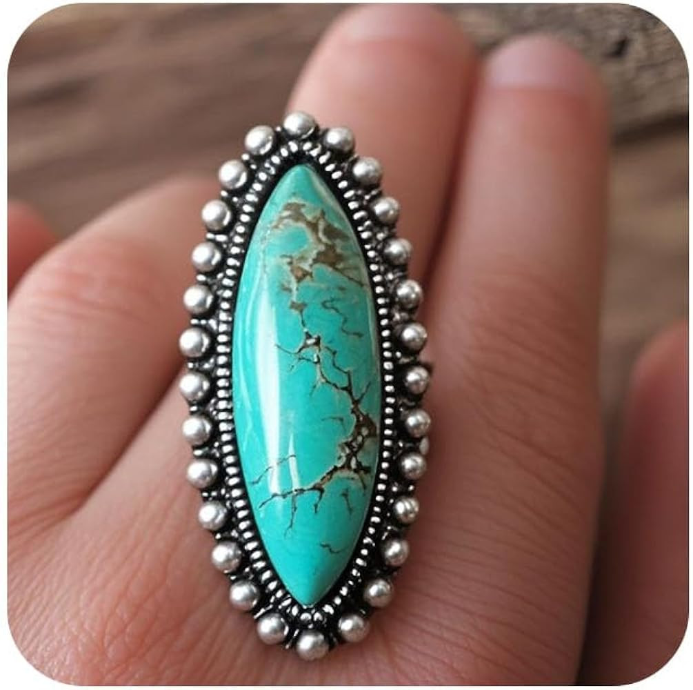 Turquoise Western Rings for Women Adjustable Country Rings Vintage Turquoise Open Ring Western Co... | Amazon (US)