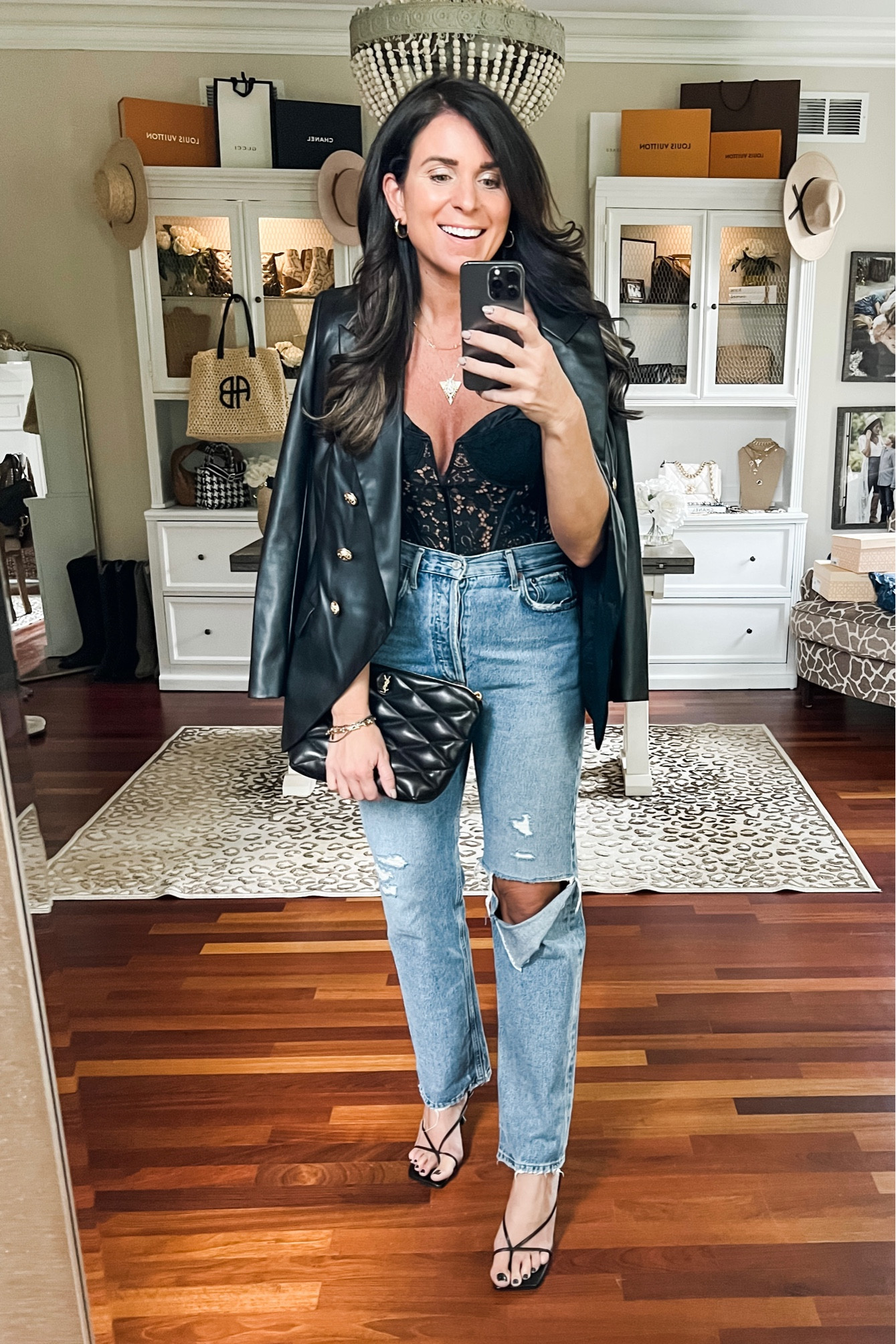 Date night look bodysuit faux leather blazer 

#LTKstyletip #LTKunder100 #LTKshoecrush