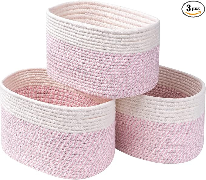 CubesLand Mixd Pink Cotton Rope Baskets for Shelves Storage,Cube Shelf Closet Storage Baskets Bin... | Amazon (US)