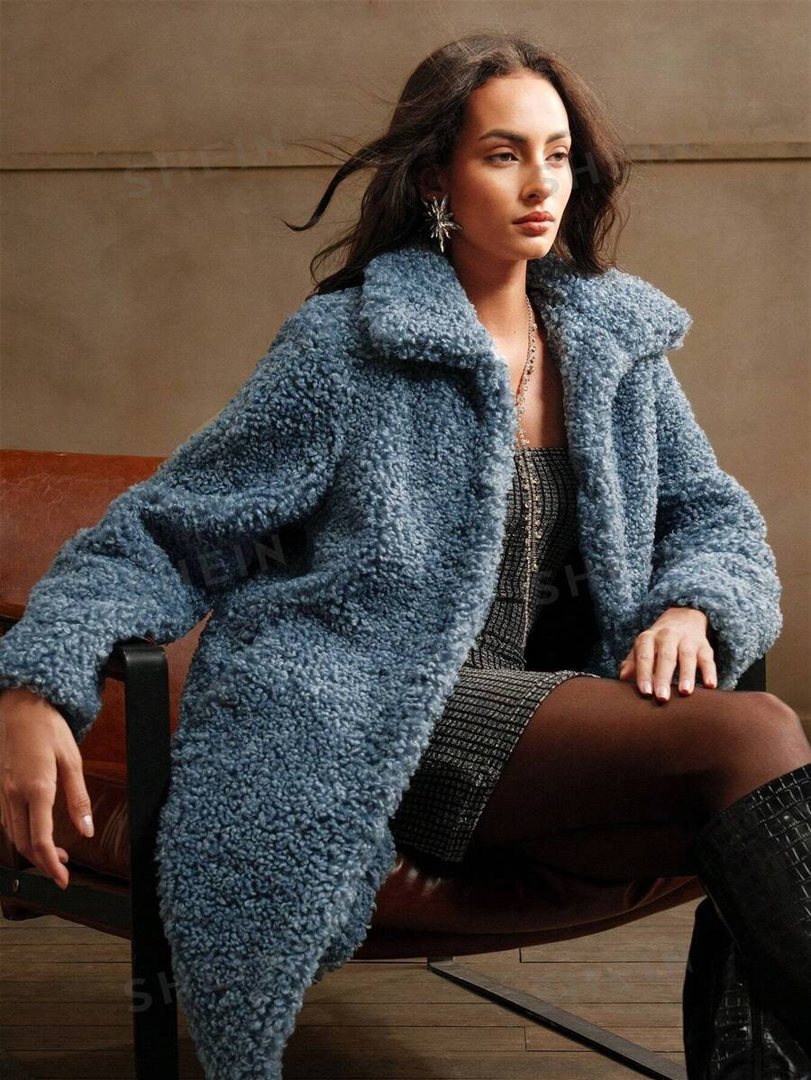 Anewsta Long Classic Versatile Faux Fur Teddy Coat | SHEIN