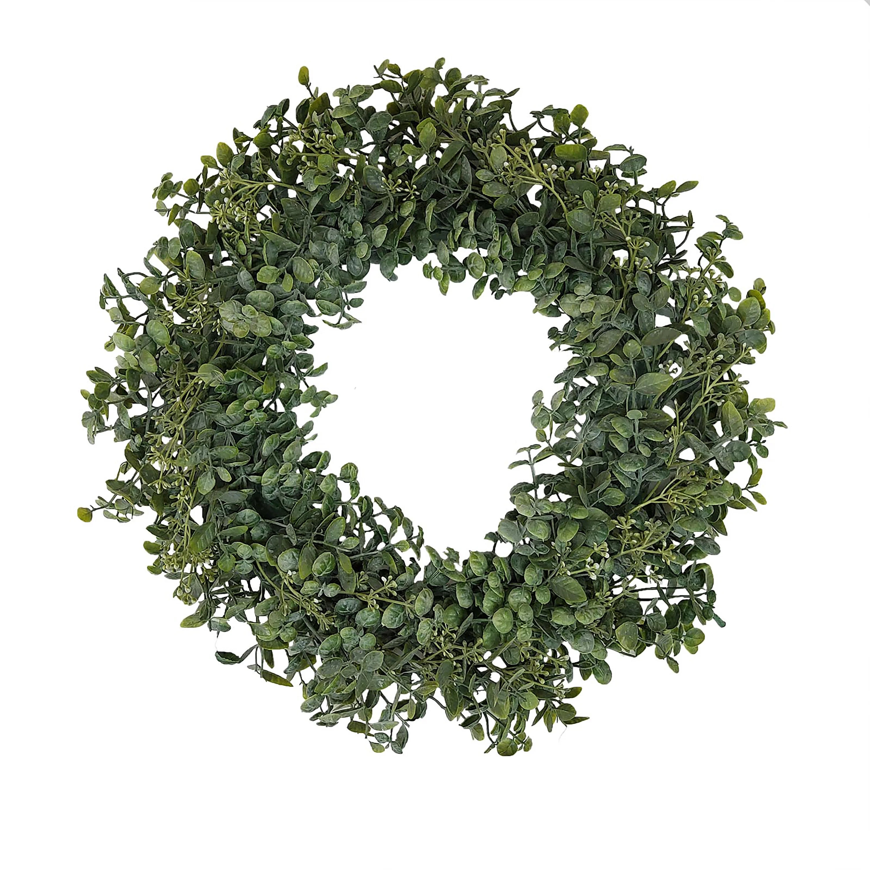 Mainstays 18in Indoor Artificial Boxwood Wreath, Green Color. Plastic Material. Not in Pot. | Walmart (US)