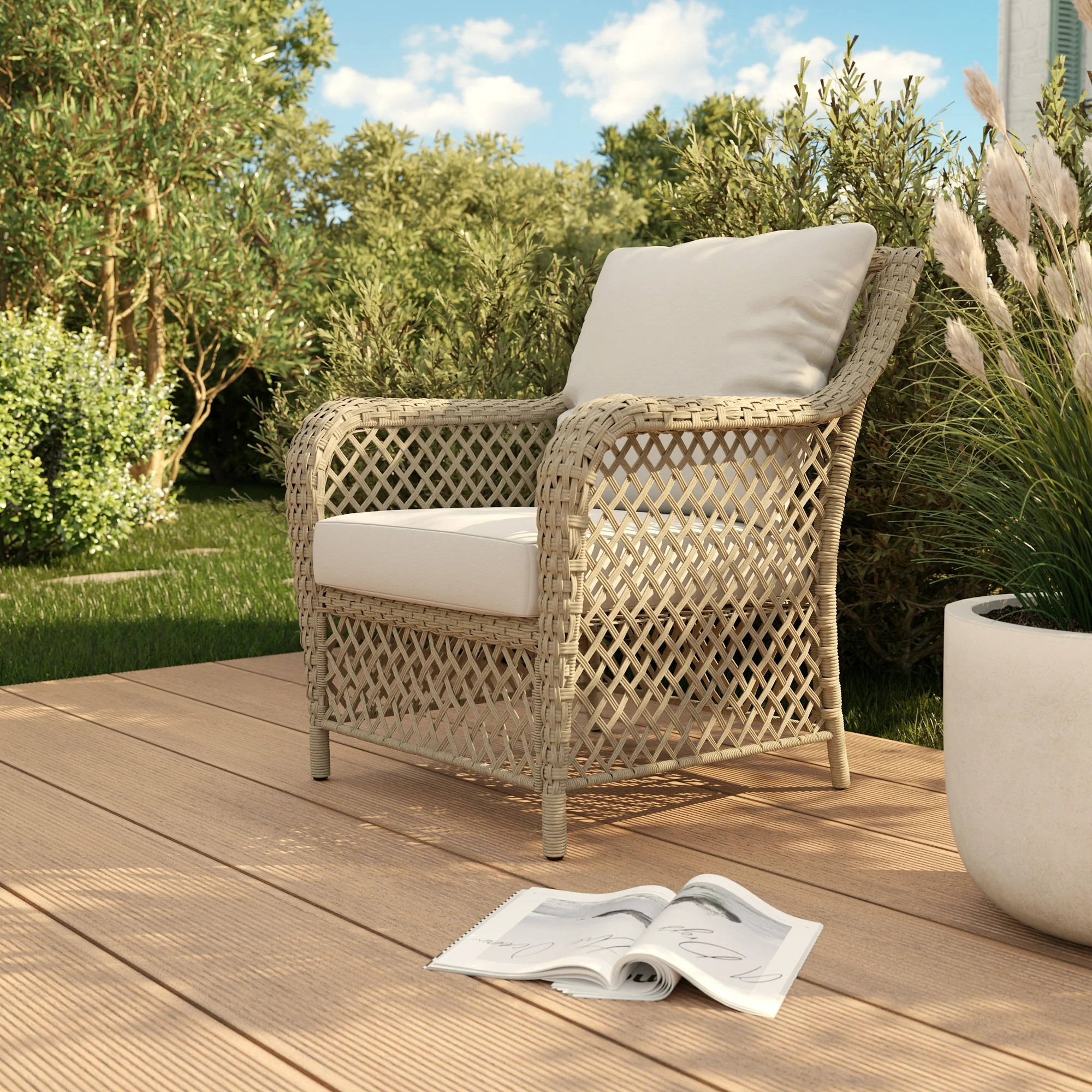 HOMETRENDS Belmont Steel Outdoor Club Chair with Cushions, Oatmeal | Walmart (CA)