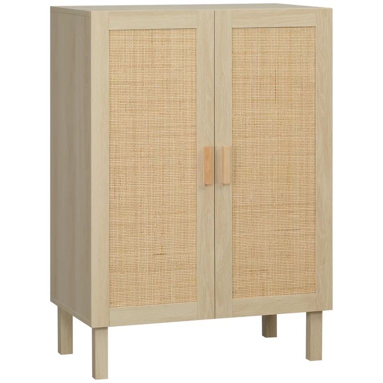 HOMCOM Kitchen Storage Cabinet with Rattan Doors and Adjustable Shelves - Walmart.com | Walmart (US)