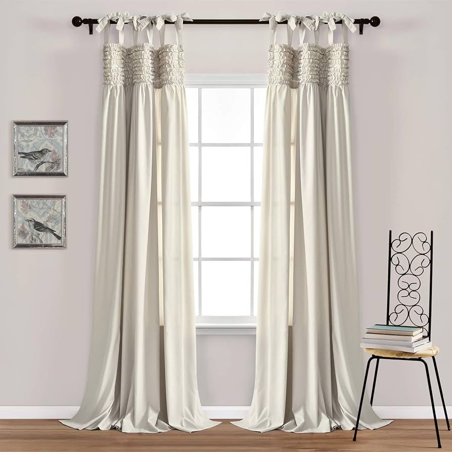 Lush Decor, Neutral Lydia Curtains Ruffle Window Set for Living, Dining, Bedroom x 40, 84 in L Pa... | Amazon (US)