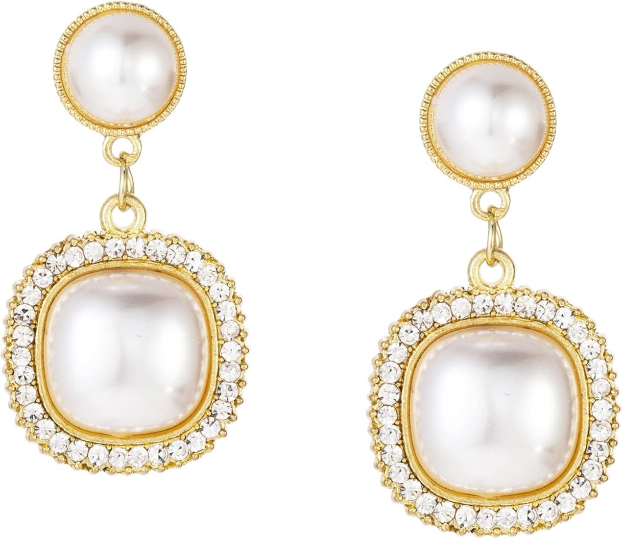Women's Square Pearl Drop Earrings Baroque with Sparkling Zirconia Formal Jewelry | Amazon (US)