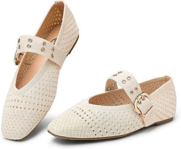 Trary Knit Flats for Women Square Toe Ballet Flats with Buckle Straps Mary Jane Shoes Women Comfo... | Amazon (US)