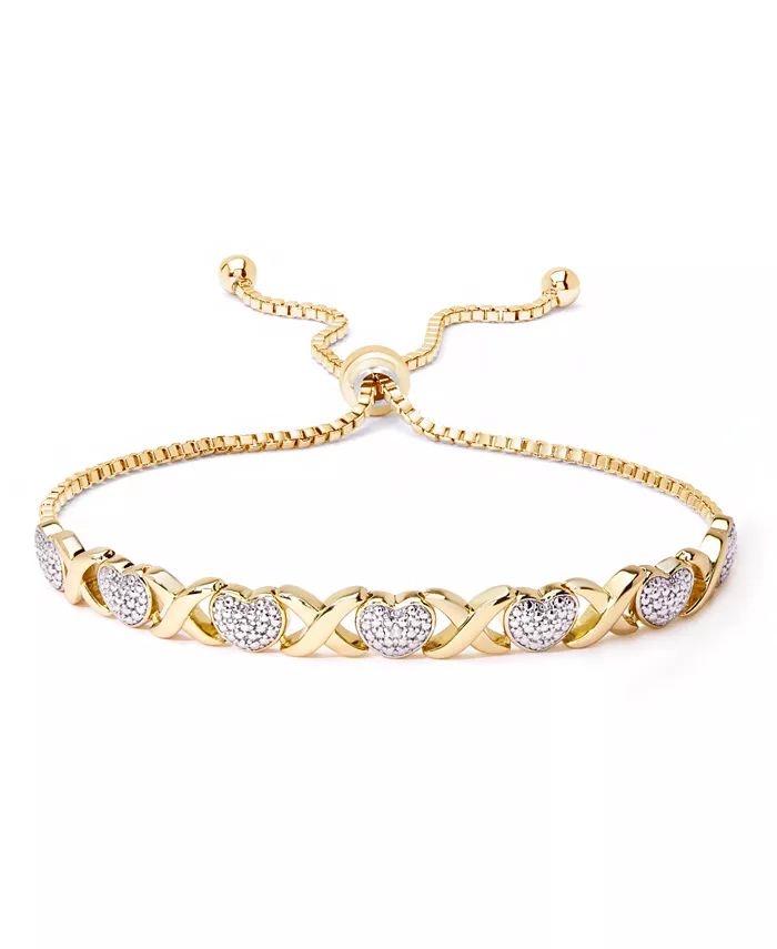 Macy's Diamond Accent Heart  X Link Bracelet in Silver Plate - Macy's | Macy's