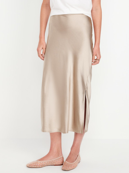 High-Waisted Satin Midi Slip Skirt | Old Navy (US)