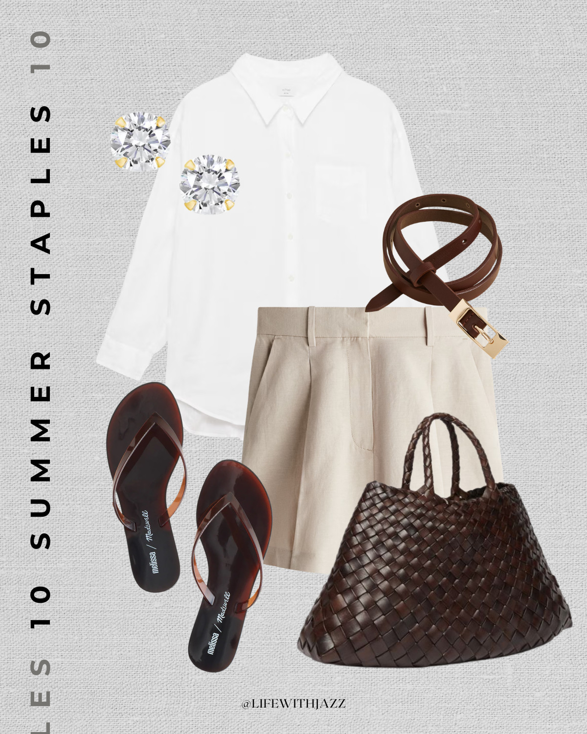 elevated summer outfit 

relaxed white button up / beige linen tailored shorts / woven tote bag / jelly sandals / thin brown belt / old money outfit / elevated style

#LTKootd