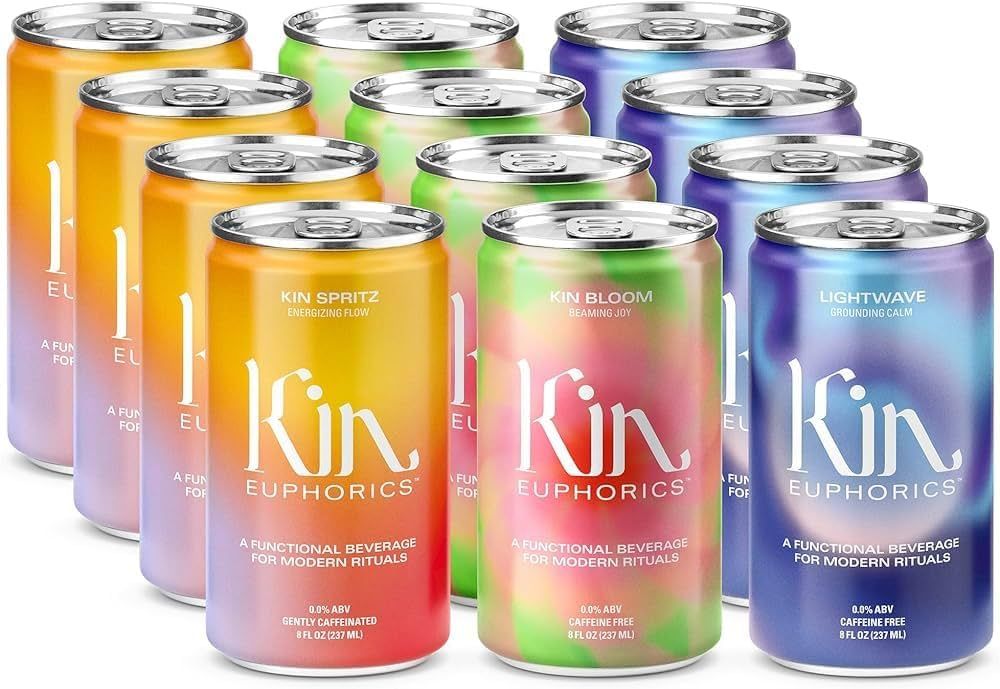 Kin Variety 12 Pack with 4 Spritz, 4 Lightwave, and 4 Bloom by Kin Euphorics, Non Alcoholic Spiri... | Amazon (US)