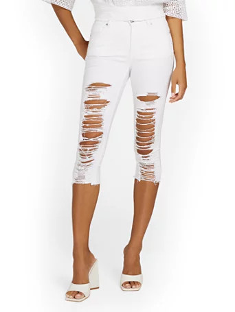 mya curvy high-waisted sculpting no gap super-skinny capri jeans - white | New York & Company