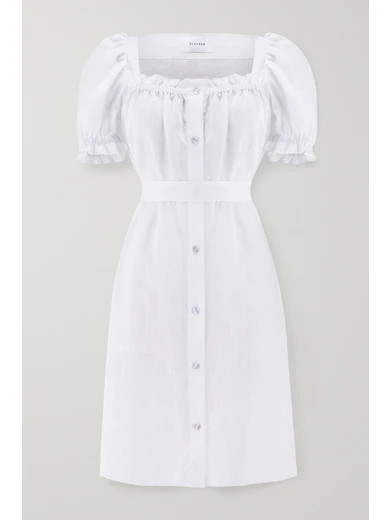 Sleeper - Brigitte Belted Ruffled Linen Mini Dress - White | NET-A-PORTER (US)