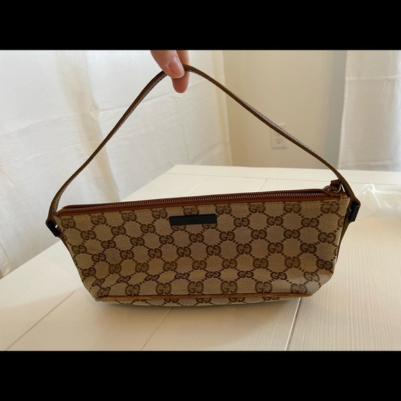 Gucci Pouchette Brown Canvas/Leather Baguette | Poshmark