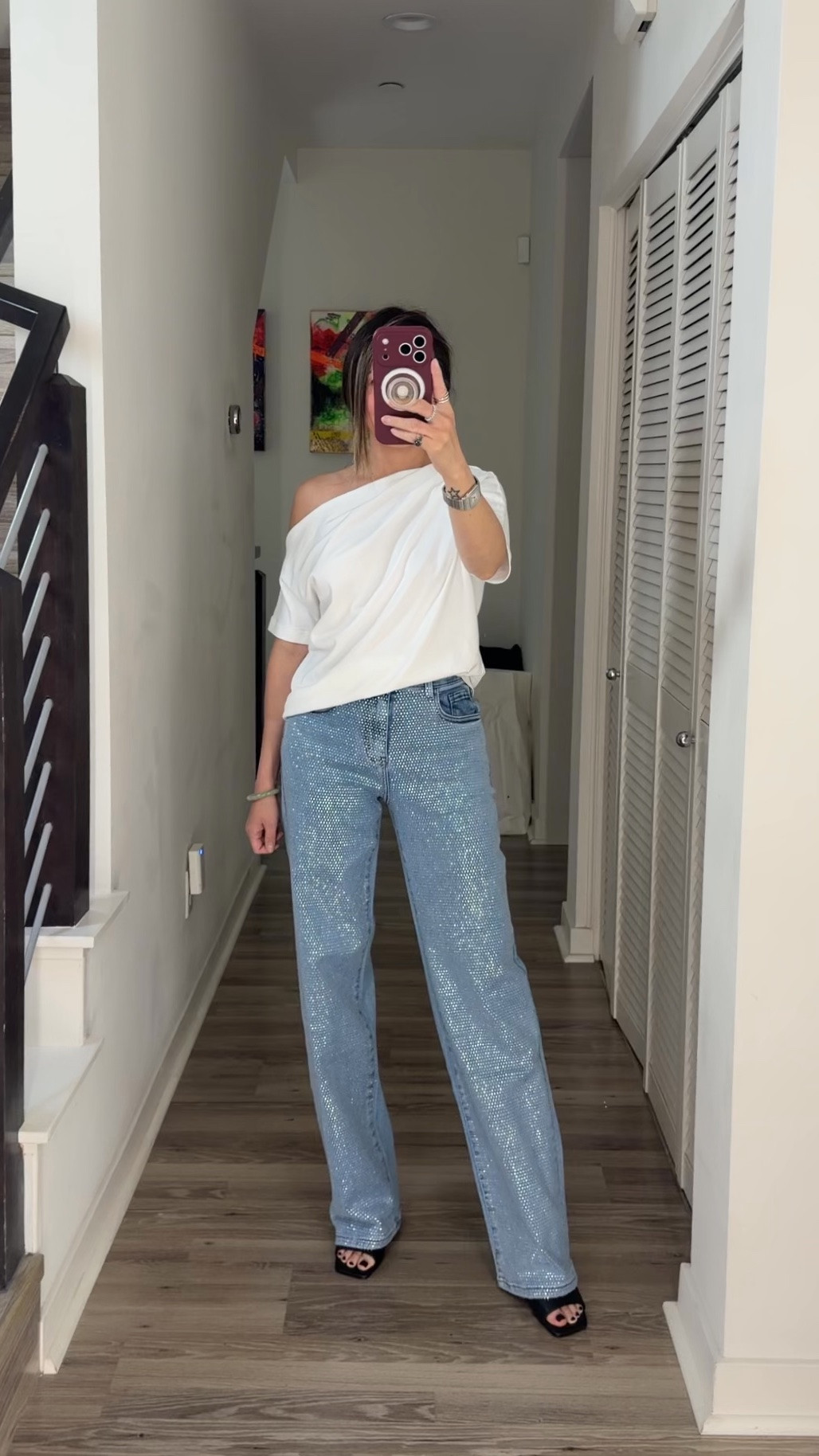 Ootd ⚡️ How fun are these jeans? Love the shimmer. Grab it on sale for 50% off now. 

Styled with my favorite t-shirt from Aritzia—love the one shoulder moment and the drapiness. 

Spring outfit, summer outfit, jeans, one shoulder top, going out top, sale, The Stylizt

#LTKdayinmylife #LTKootd #LTKSaleAlert