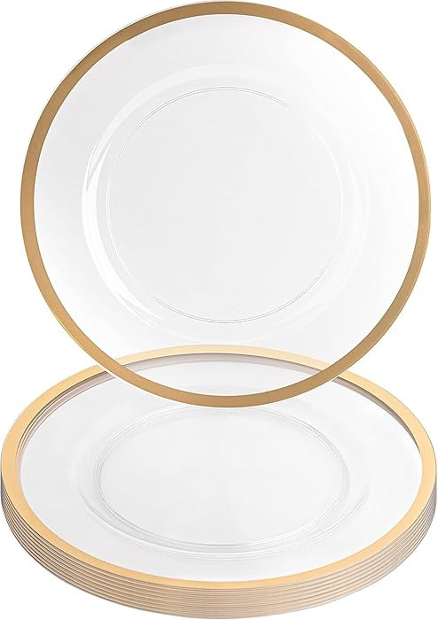 PARTY BARGAINS 13-Inch Charger Plates - 8 Pack, Clear Gold Rim, Heavy-Duty Disposable Chargers fo... | Amazon (US)