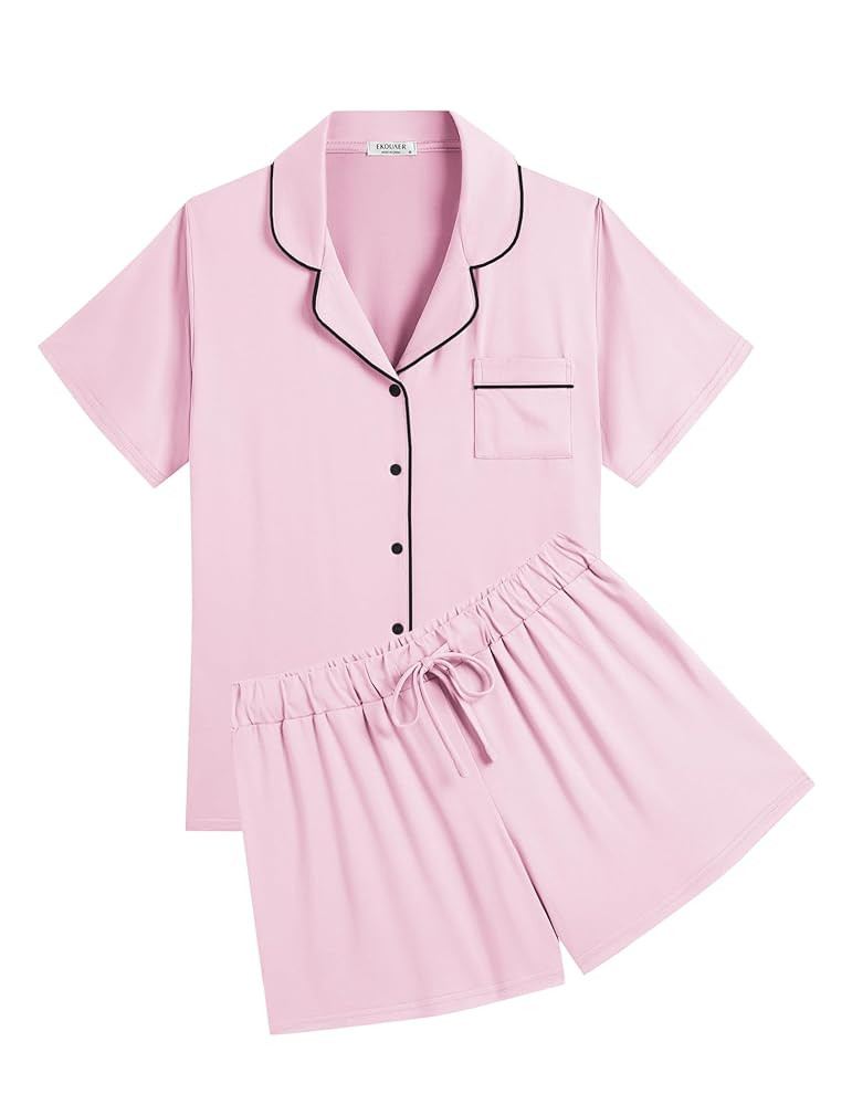Ekouaer Womens Pajamas Set Soft Classic Notch Collar Bride Pjs Comfy Short Sleeve Sleepwear Loung... | Amazon (US)