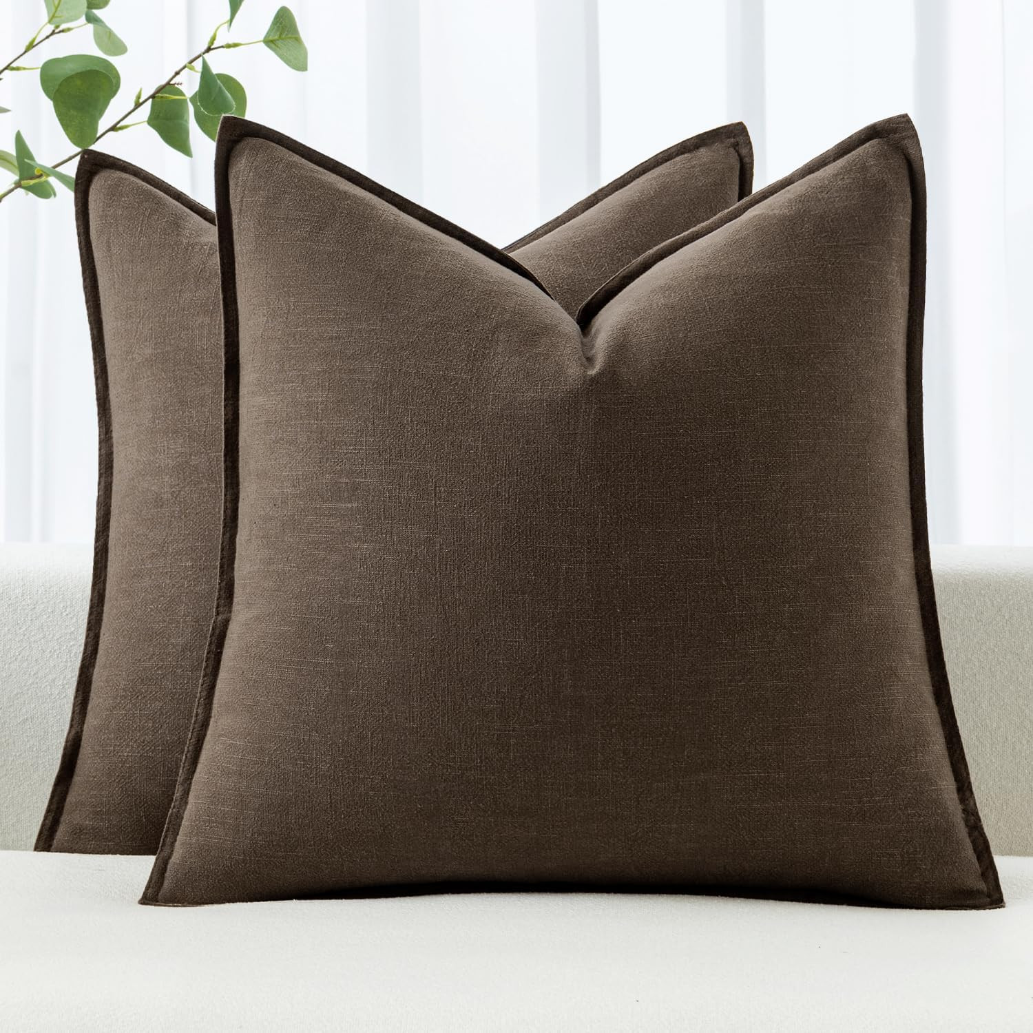 MIULEE Decorative Linen Euro Sham Pillow Covers 24x24 Dark Coffee Chocolate | Amazon (US)