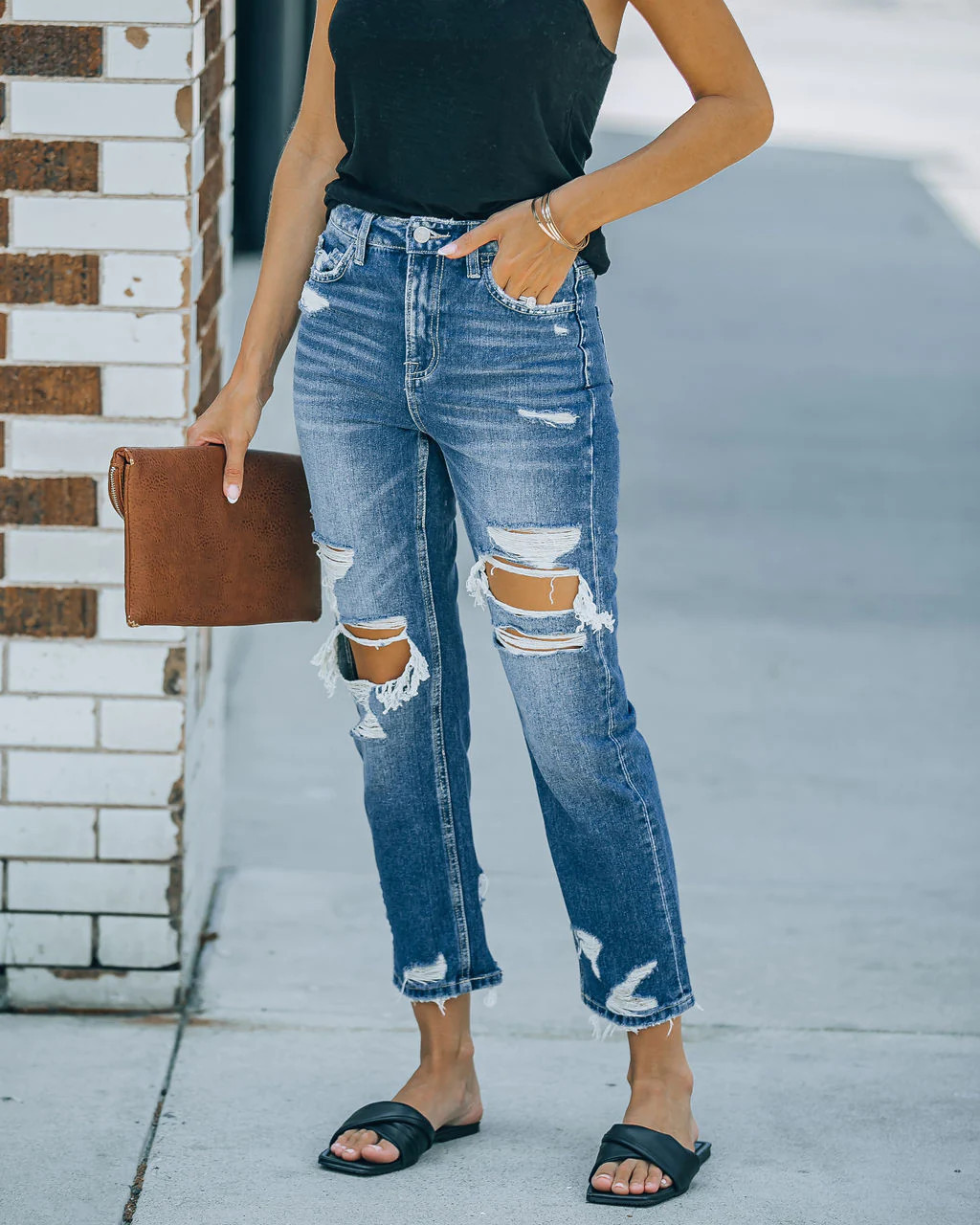 Lucille Distressed High Rise Straight Leg Denim - SALE (27) | VICI