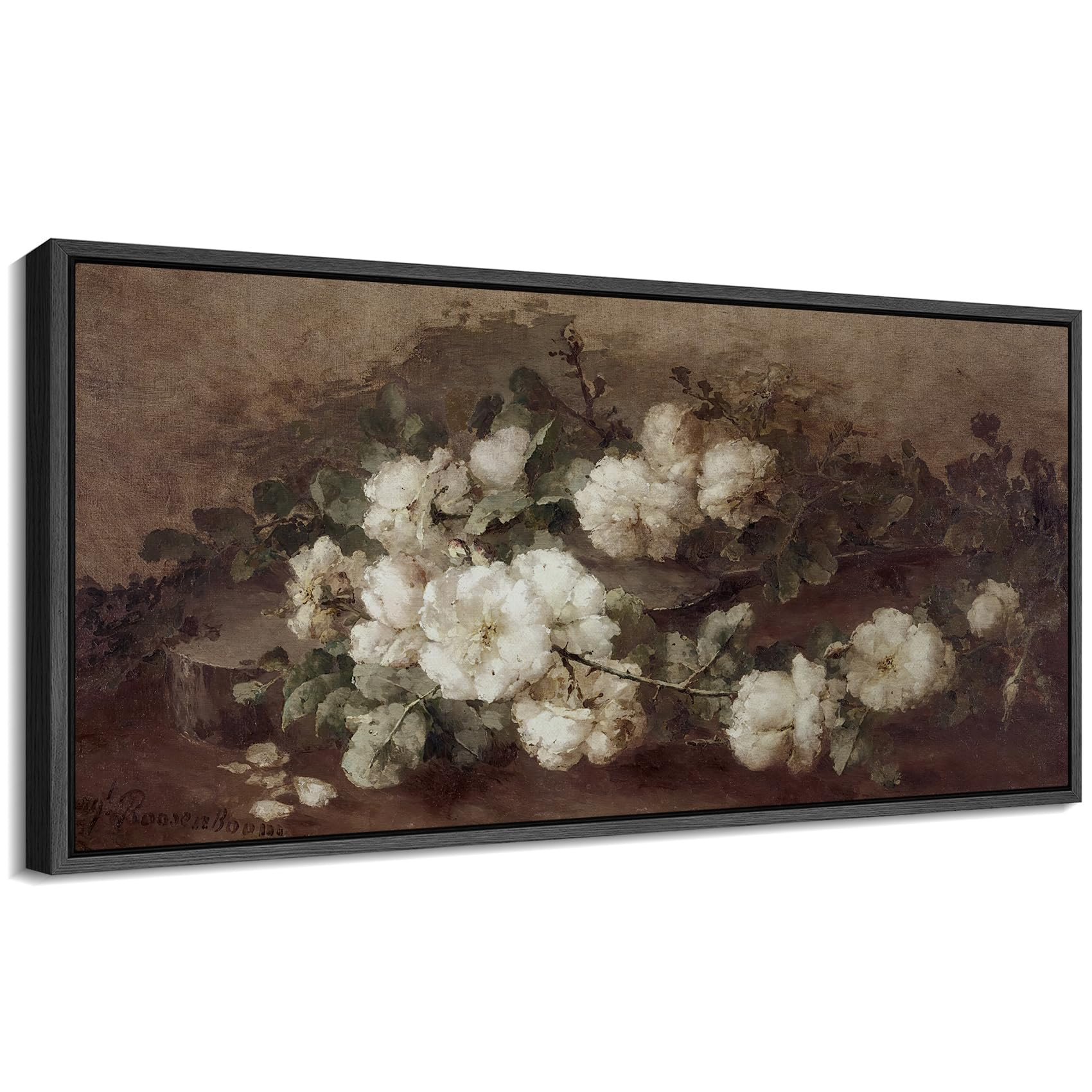 MUDECOR Extra Large Framed Canvas Print Wall Art White Blossoms Still Life Vintage Floral Antique... | Amazon (US)