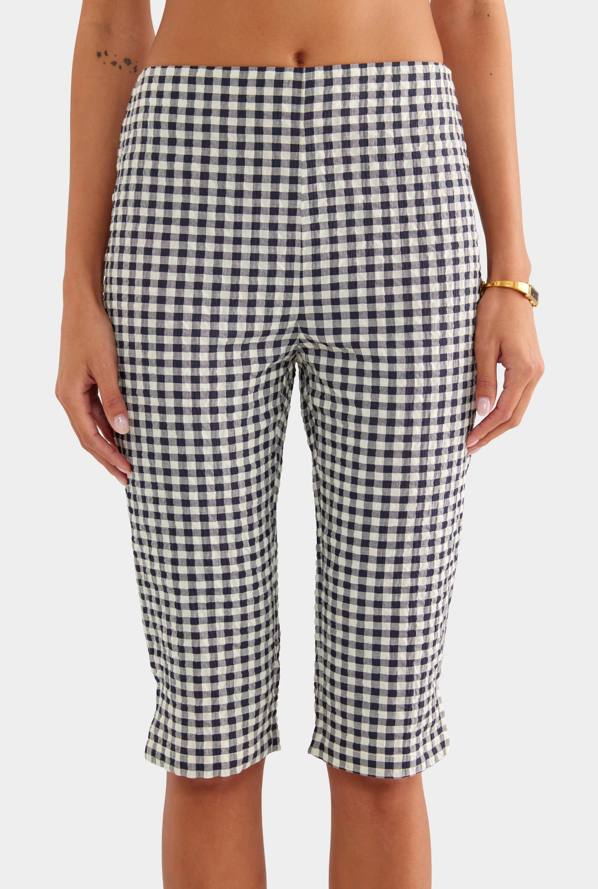 Gingham Capri Pant Navy/Cream Gingham | Venroy | Venroy AU