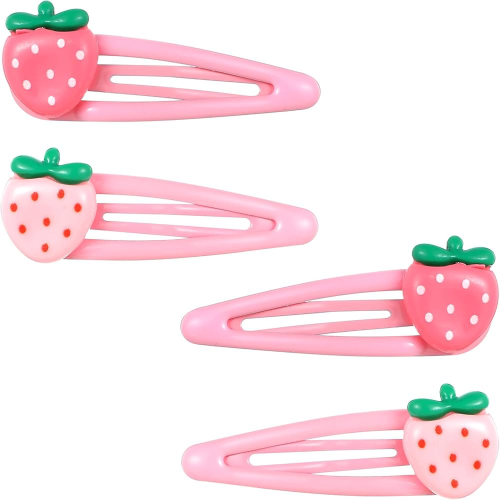 4Pcs Strawberry Hair Clips Pink Snap Hair Clips Barrettes Pink Accessories for Girls Toddlers Kid... | Amazon (US)