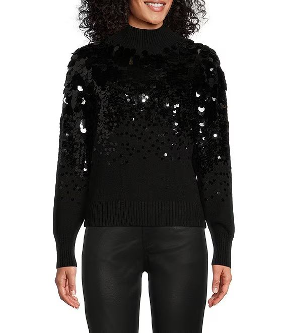 Mock Ribbed Neck Paillette Sequin Sweater | Dillard's