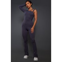 Charcoal Rib One Shoulder Double Strap Jumpsuit | PrettyLittleThing IE