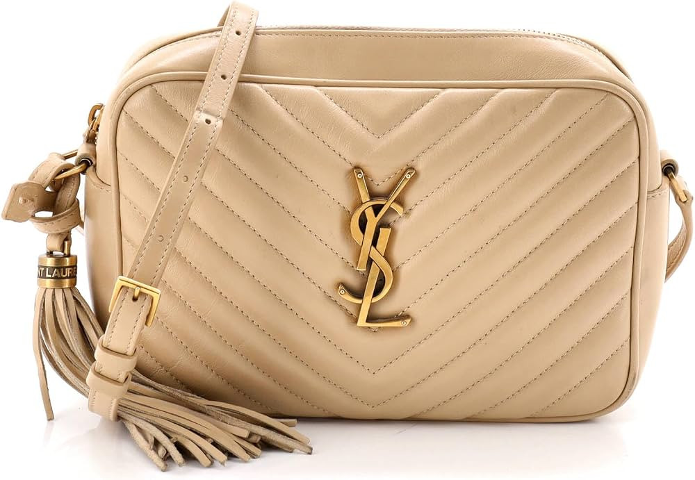 Amazon.com: Saint Laurent, Pre-Loved Lou Camera Bag Matelasse Chevron Leather Small, Neutral : Am... | Amazon (US)